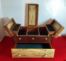 Handmade Wood Jewelry Box Trinket Stash Dresser VINTAGE Artisan 13