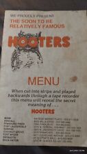 1989 HOOTERS RESTAURANT vintage food menu Florida Locations (W/ Advertisement) picture