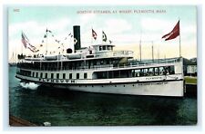 Boston Steamer at Wharf Plymouth MA Boat Ship Postcard A.C. Bosselman A9  picture