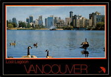 Lost Lagoon British Columbia Canada Vancouver skyline ~ vintage postcard picture