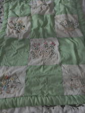 Vintage Adorable Baby Quilt, Embroidered Bunnies, Green Gingham Border picture