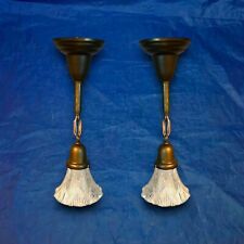 Wired Pair Brass Pendant Light Fixtures antique glass shades 40A picture