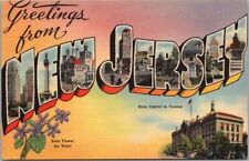 NEW JERSEY Large Letter Postcard State Capitol & Violet Flower / Tichnor Linen picture