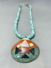 INTRICATE VINTAGE SANTO DOMINGO ROYSTON TURQUOISE CORAL STERLING SILVER NECKLACE picture