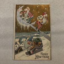 New Years Postcard Post Card Vintage Antique New Year Embossed Elves picture
