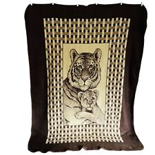 Vintage San Marcos Reversible Blanket XL Tiger & Cub Brown Tan 67x92.5 Mexico picture