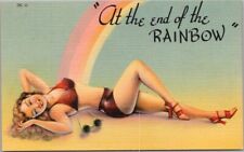 CRYSTAL FALLS, Michigan Linen Postcard Bikini Girl 