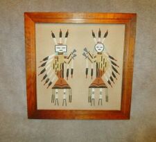 Vintage SIGNED Humpback NAVAJO Yei DANCERS Sand Painting FRAMED Authentic Art picture