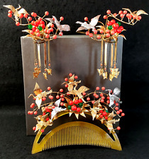 Japanese Kushi Kanzashi set of 3 Metal Resin Kimono Hair Ornament Japan #1420-1 picture