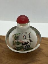 Exquisite Old Chinese Chinese glaze Hand Painted Cranes snuff bottle 2-1/8” Tall picture