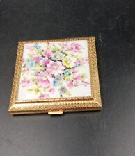 Vintage AGME Powder Compact Gold With Enamel Floral Top Made In Switzerland picture