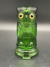 Vintage Green Mosser Glass Owl Fairy Lamp Candle Holder West Virginia Art Glass picture