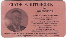 Clyde S Hitchcock Supervisor 1965 Vintage Political Campaign Card Bainbridge NY picture