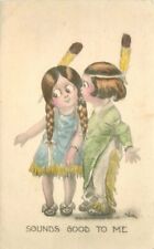 1912 Wall Indian Boy & Girl Romance Comic Humor hand colored Postcard 21-6754 picture