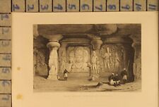 1858 ELEPHANTA CAVE HINDU SHIVA ARCHAEOLOGY TRIAD BUDDHIST PRINT ART  ZG98 picture