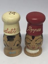 Vintage Salt & Pepper Shakers NC Japan Wood Boy & Girl Hand Painted   picture