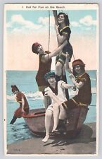 Postcard Bathing Beauties Out For Fun On The Beach Boat Swimsuits Vintage c1915 picture