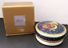 Mikasa “Holiday Music” Round Trinket Box with Lid Gold Horn Green Holly NWT picture