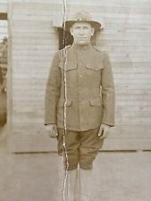 1918 RPPC: WWI ARMY PORTRAIT antique real photograph postcard SOLDIER, BARRACKS picture