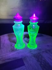1940's Etched Uranium Glass Salt & Pepper Shakers picture