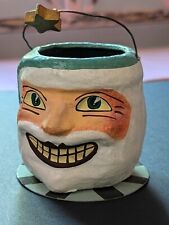 Vintage Paper Mache Small Santa Claus Candy Bucket With Handle picture