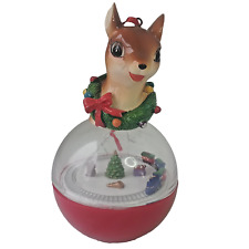 Ceramic Reindeer Head Plastic Globe Train Music Box Animated Wish You Merry Xmas picture