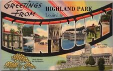 c1940s HIGHLAND PARK (Louisville) KENTUCKY Large Letter Postcard - Tichnor Linen picture