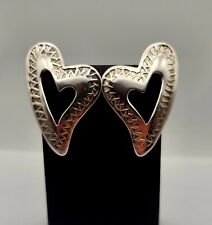 Vintage Sterling Silver Southwest Stamped Heart Statement Post Earrings - 9.0g picture