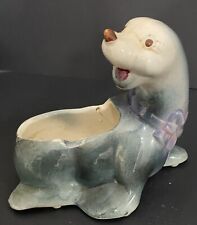 Vintage Mid Century Modern Anthropomorphic Seal Sea Lion Planter Pot Gray AS IS picture