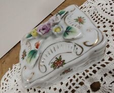 Vintage Fine Porcelain Trinket Box with Gorgeous hand painted flower decor... picture