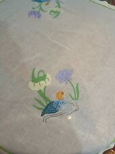 VTG  Madeira Hand Embroidered Applique Teacloth Tablecloth  Ducks & Water Lilly picture