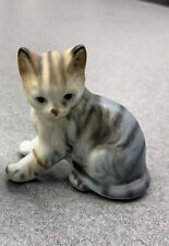 Vintage Enesco Ceramic Cat Figurine Miniature Statue Gray Tabby China 1984 picture