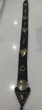 LEATHER & BRASS HORSE STRAP WITH BRASS MEDALLIONS Antique Arabic 42” Masallah picture