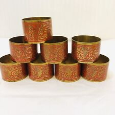 Set 8 Vintage Siam Thai Red Cloisonne Napkin Rings on Brass picture