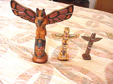 Vintage Lot of 3 Small Totem Poles Hand Painted  North American Boma picture