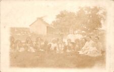 RPPC Farmhouse Scene Large Family Children with Corn Husk Hair c1910 Postcard picture