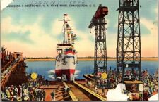 Postcard Charleston South Carolina S.C. Launching A Destroyer U.S. Navy Yard picture