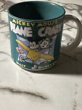 VTG Mickey Mouse Plane Crazy Green Coffee Mug Cup Walt Disney Store Japan picture