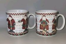 Pair 1998 Debbie Mumm Santa's Spirit Designs Coffee Mugs • Sakura Stoneware  picture