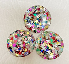 3 Vintage Colorful Star Glitter Lucite Button Lot 1 1/8 Inch picture