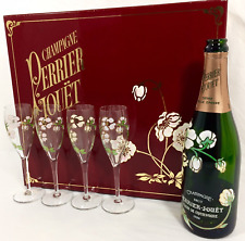 1988 Perrier Jouet Belle Epoque 4 Champagne Flutes & Floral EMPTY Bottle Vtg Box picture