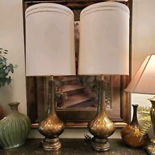 Pair Vtg Marbro Mid Century Murano or Empoli Italian Optic Art Glass Lamps 41