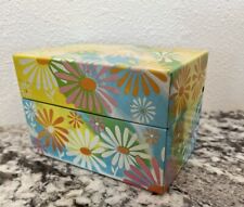 Vintage Syndicate 70s Daisy Flower Power Groovy Recipe Index Card Tin Metal Box picture