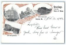 1903 Greetings From Exterior Buildings State Rockland Maine Multiview Postcard picture