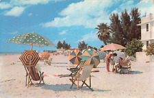 St Petersburg Florida, Holiday Isles Beach Sunbathers Umbrellas Vintage Postcard picture