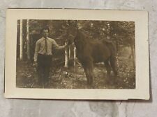 Vintage 1907-1915 RPPC Postcard: Man with Horse Portrait picture