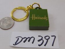 HARRODS GREEN SHOPPING BAG 1 1/2 INCH ENAMELED METAL KEYCHAIN KEY RING picture