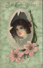 Easter Fantasy Pretty Woman Hatching from Egg c1910 Vintage Postcard picture