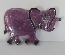 Vtg Wall Plaque Elephant Purple Anthropomorphic MCM Trunk Up Resin Retro 9