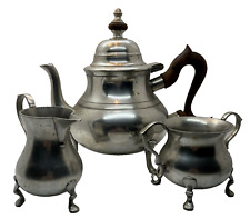 Colonial Williamsburg Stieff Co Pewter Tea Pot, Creamer, Sugar bowl Rosewood HTF picture